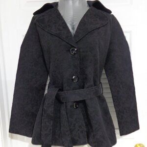 Cynthia Rowley  Women's Black Textured Belted Short Trench Jacket Coat Size S‎